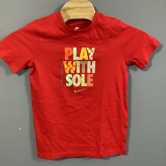 Nike Other - Nike Kids Play With Sole Graphic T-Shirt Red Short Sleeve FV5343-657 Size L NWT